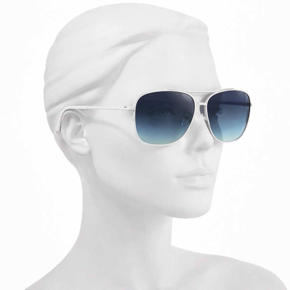 Boutique White Aviator Sunglasses Blue Gradient Lenses